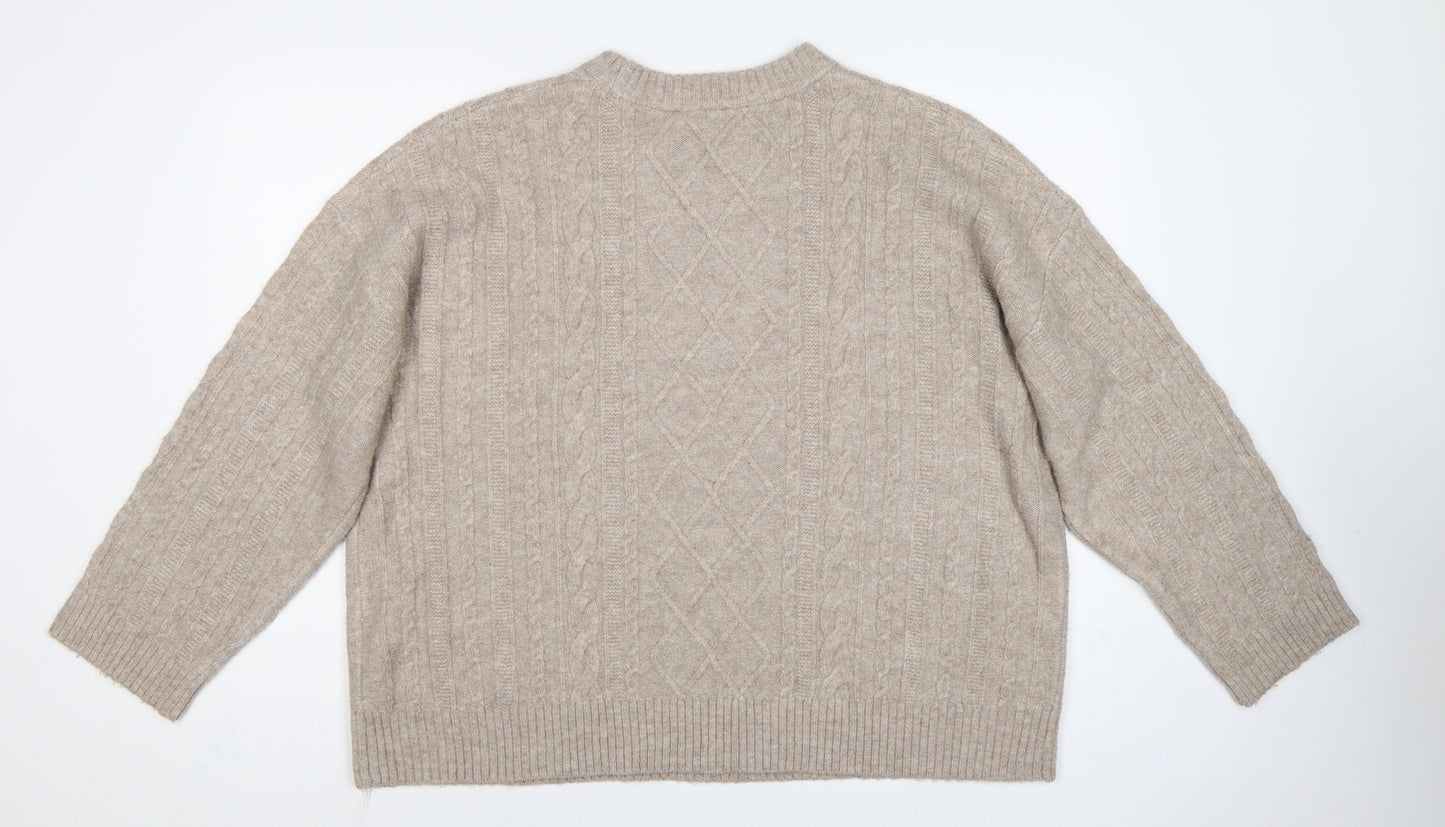 New Look Women Beige XL Cable-Knit Crew Neck Long Sleeve Pullover Jumper
