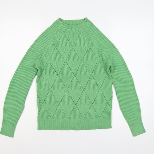 Marks and Spencer Women Green S Argyle Rib Knit Crew Neck Jumper