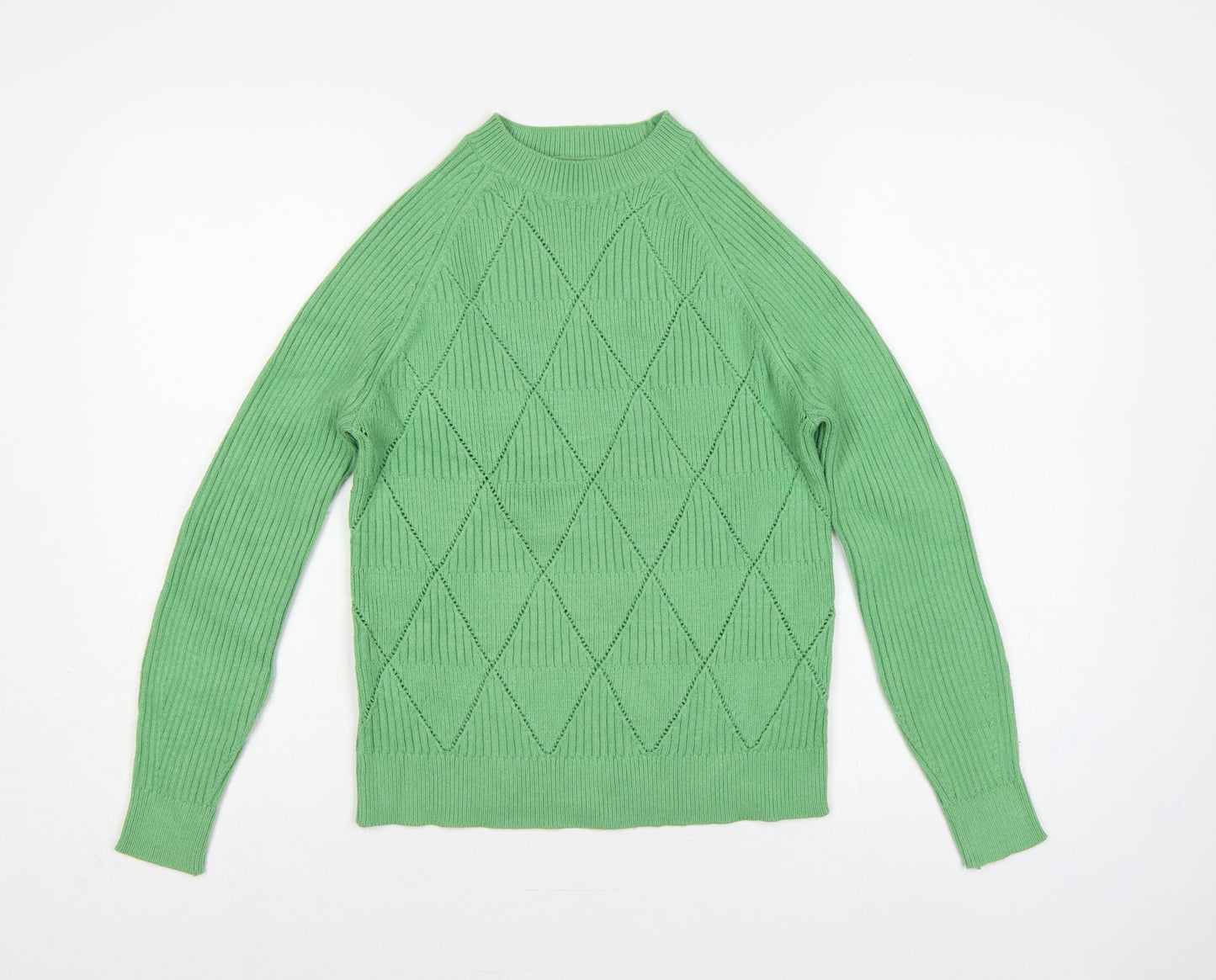Marks and Spencer Women Green S Argyle Rib Knit Crew Neck Jumper