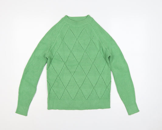 Marks and Spencer Women Green S Argyle Rib Knit Crew Neck Jumper