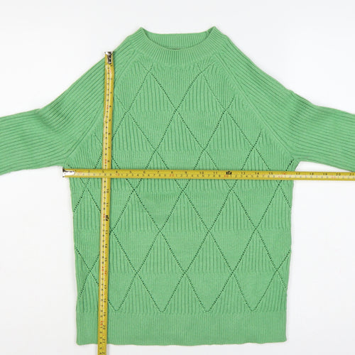 Marks and Spencer Women Green S Argyle Rib Knit Crew Neck Jumper
