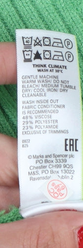 Marks and Spencer Women Green S Argyle Rib Knit Crew Neck Jumper