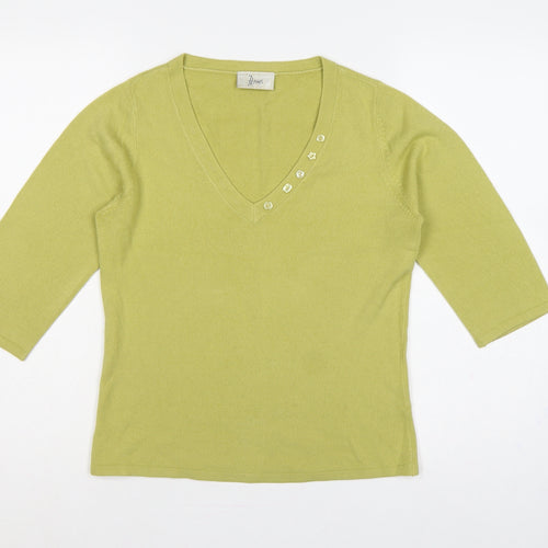 Bhs Petites Women's Green UK 12 Henley V-Neck 3/4 Sleeve Jumper