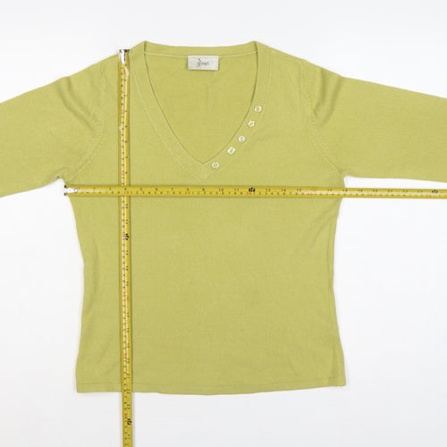Bhs Petites Women's Green UK 12 Henley V-Neck 3/4 Sleeve Jumper