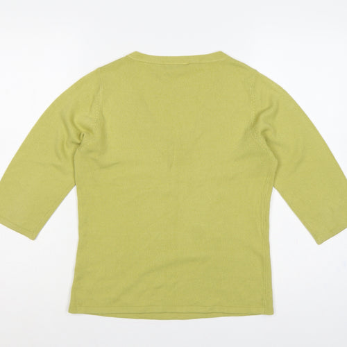 Bhs Petites Women's Green UK 12 Henley V-Neck 3/4 Sleeve Jumper