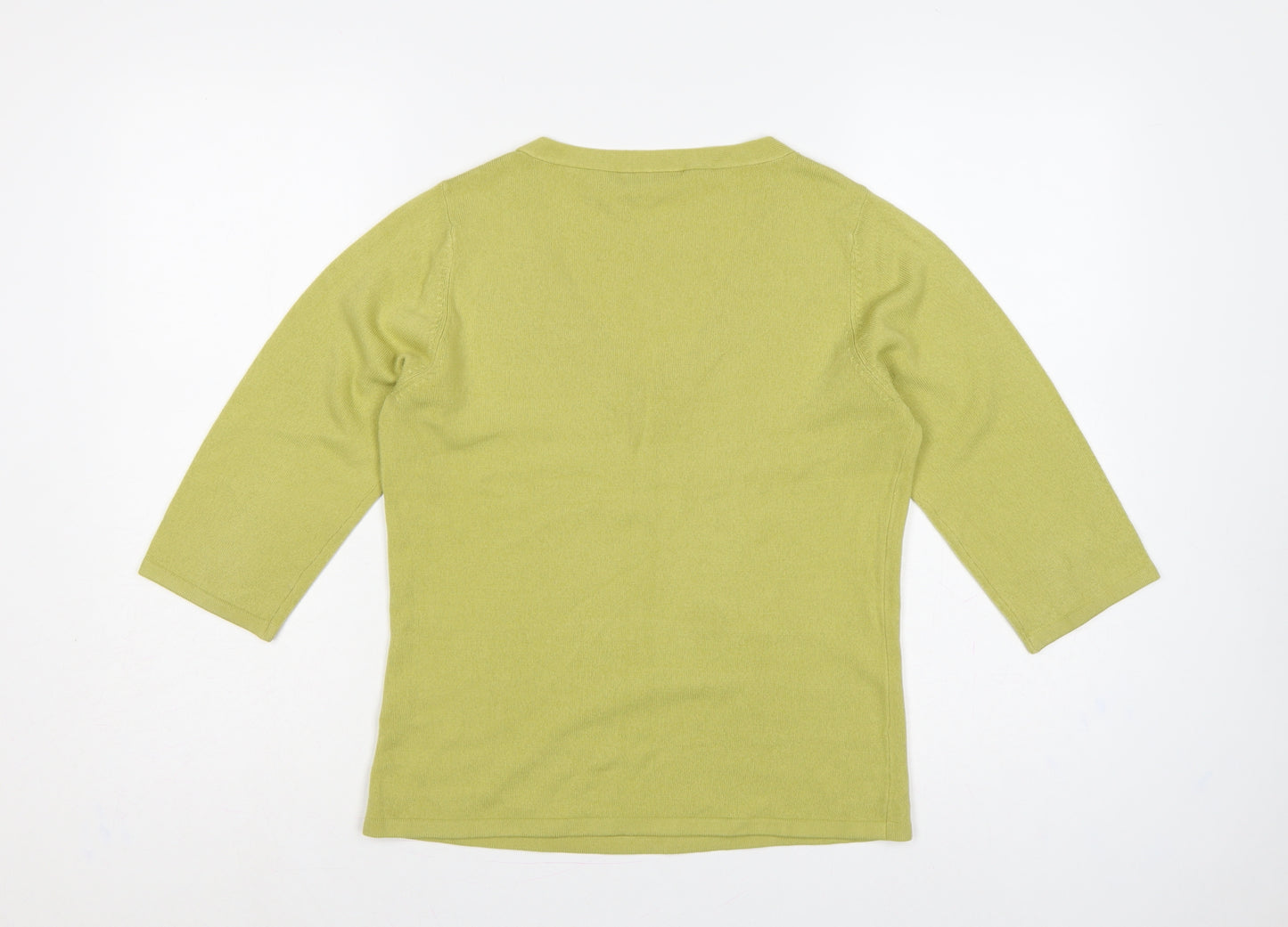 Bhs Petites Women's Green UK 12 Henley V-Neck 3/4 Sleeve Jumper