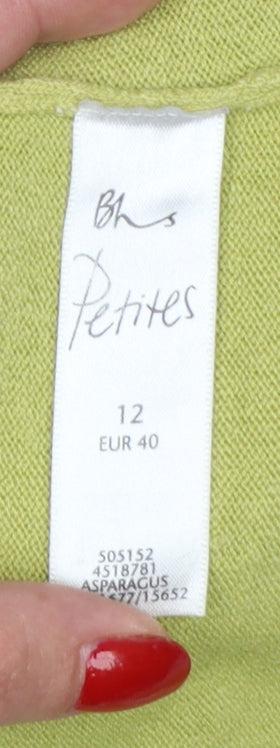 Bhs Petites Women's Green UK 12 Henley V-Neck 3/4 Sleeve Jumper