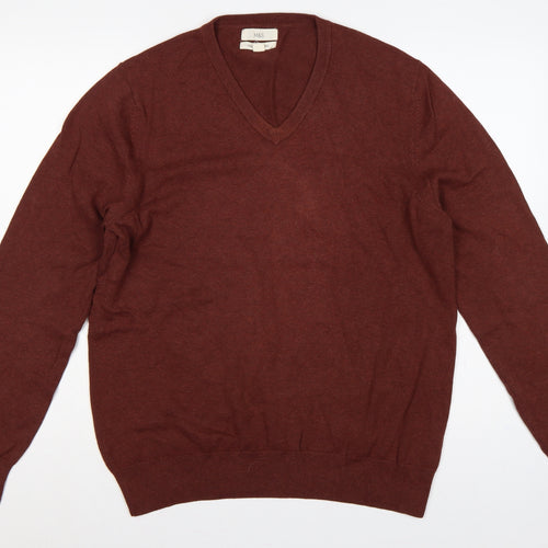 Marks and Spencer Mens Brown Cotton V-Neck Pullover Jumper L