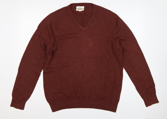 Marks and Spencer Mens Brown Cotton V-Neck Pullover Jumper L