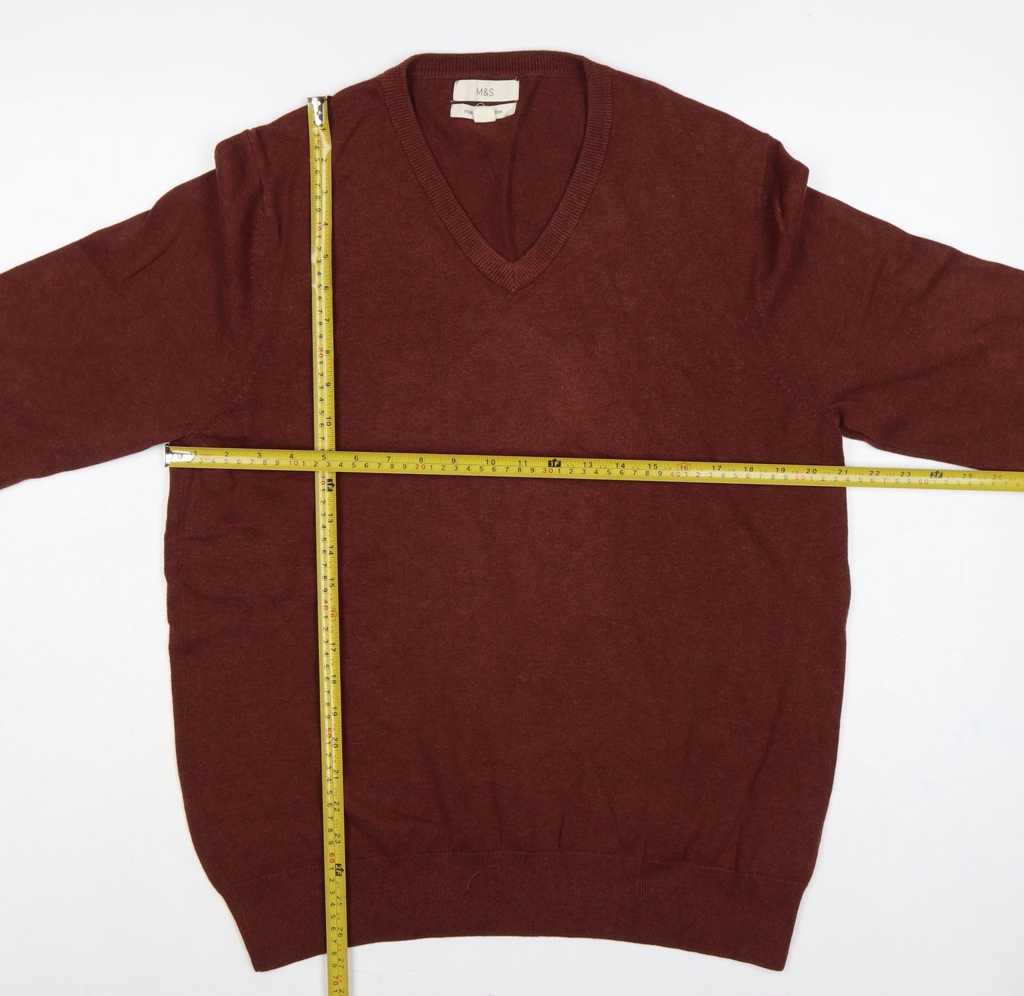 Marks and Spencer Mens Brown Cotton V-Neck Pullover Jumper L