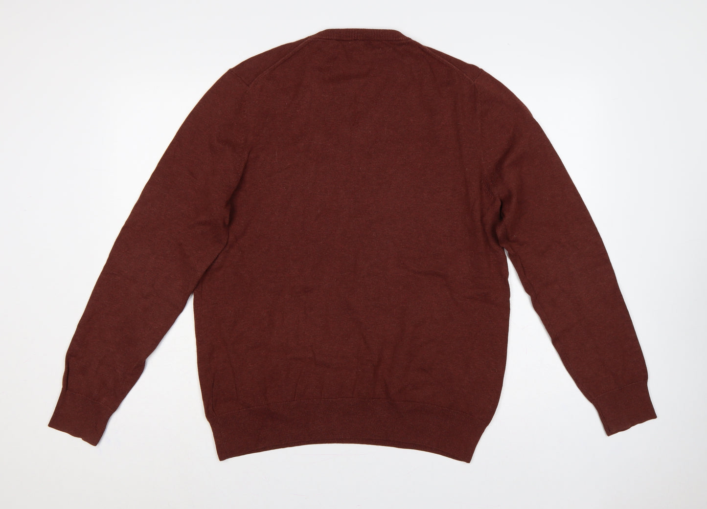 Marks and Spencer Mens Brown Cotton V-Neck Pullover Jumper L