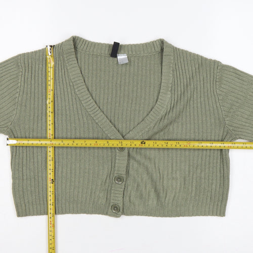 H&M Divided Women Green S Rib Knit Cropped V-Neck Cardigan