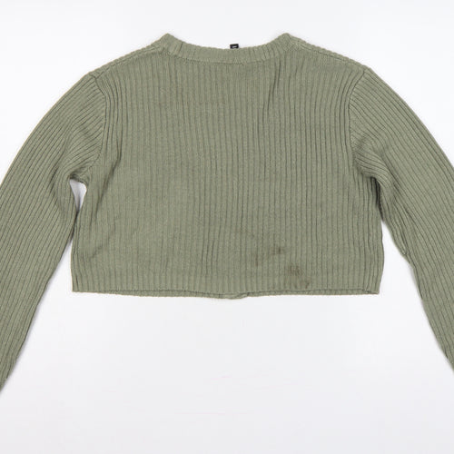 H&M Divided Women Green S Rib Knit Cropped V-Neck Cardigan