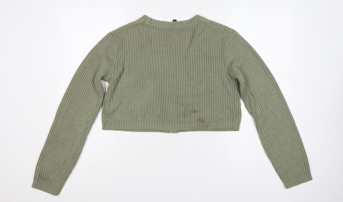 H&M Divided Women Green S Rib Knit Cropped V-Neck Cardigan