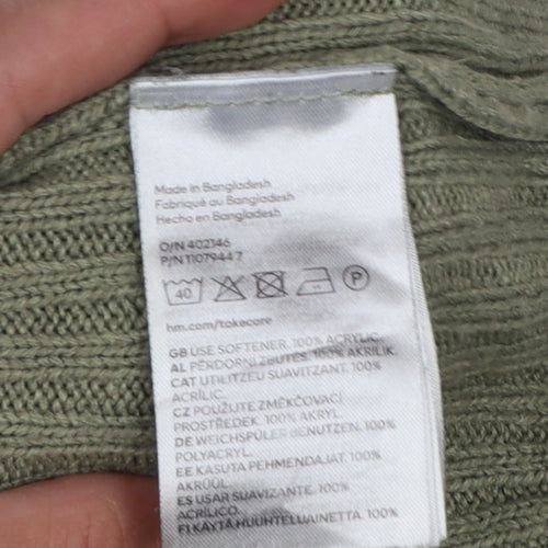 H&M Divided Women Green S Rib Knit Cropped V-Neck Cardigan