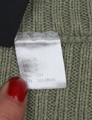 H&M Divided Women Green S Rib Knit Cropped V-Neck Cardigan