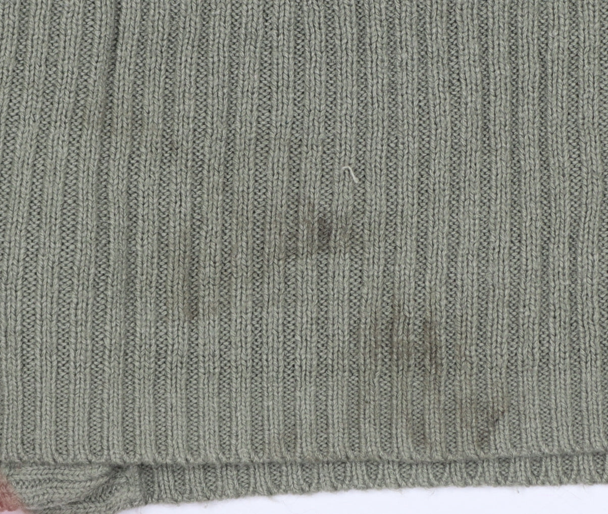 H&M Divided Women Green S Rib Knit Cropped V-Neck Cardigan