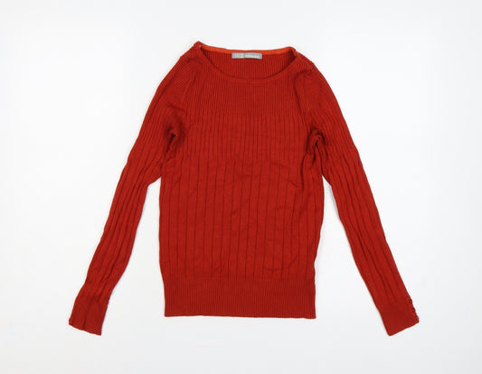 Marks & Spencer Women Red Rib Knit Jumper UK 8 Round Neck Slim Fit