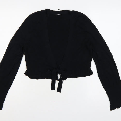 Planet Women Black M Rib Knit Tie Front Wrap Cardigan Long Sleeve