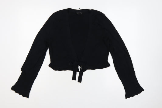 Planet Women Black M Rib Knit Tie Front Wrap Cardigan Long Sleeve