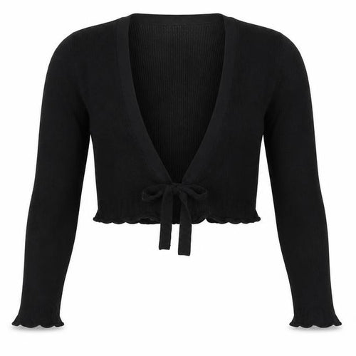 Planet Women Black M Rib Knit Tie Front Wrap Cardigan Long Sleeve