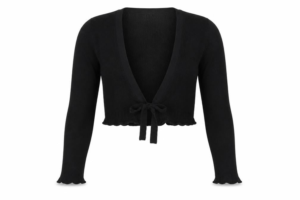 Planet Women Black M Rib Knit Tie Front Wrap Cardigan Long Sleeve