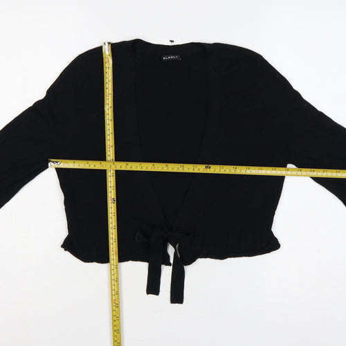 Planet Women Black M Rib Knit Tie Front Wrap Cardigan Long Sleeve