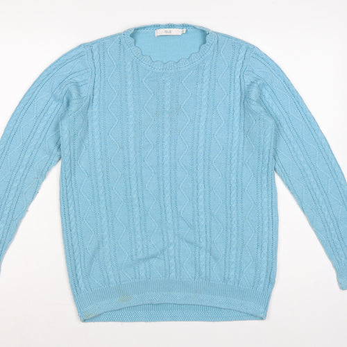 ISLE Women Blue Size 10 Cable Knit Round Neck Pullover Jumper