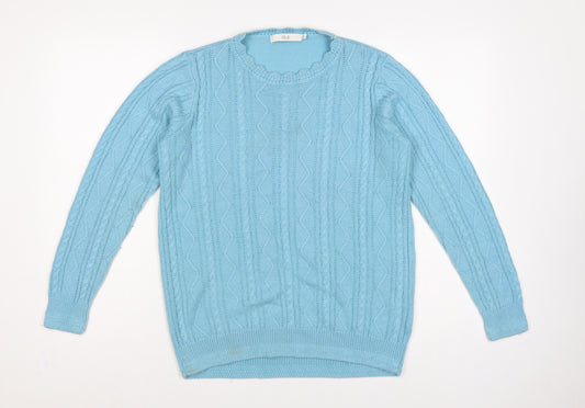 ISLE Women Blue Size 10 Cable Knit Round Neck Pullover Jumper