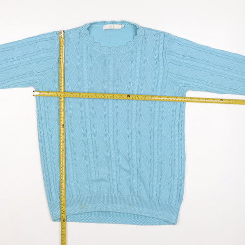 ISLE Women Blue Size 10 Cable Knit Round Neck Pullover Jumper