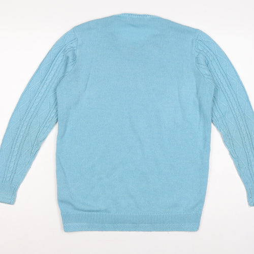ISLE Women Blue Size 10 Cable Knit Round Neck Pullover Jumper