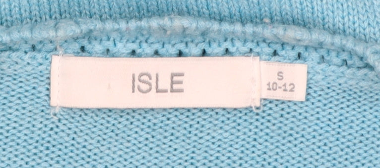ISLE Women Blue Size 10 Cable Knit Round Neck Pullover Jumper