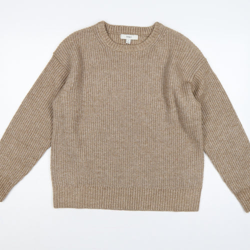 Marks & Spencer Women Beige M Chunky Knit Crew Neck Jumper