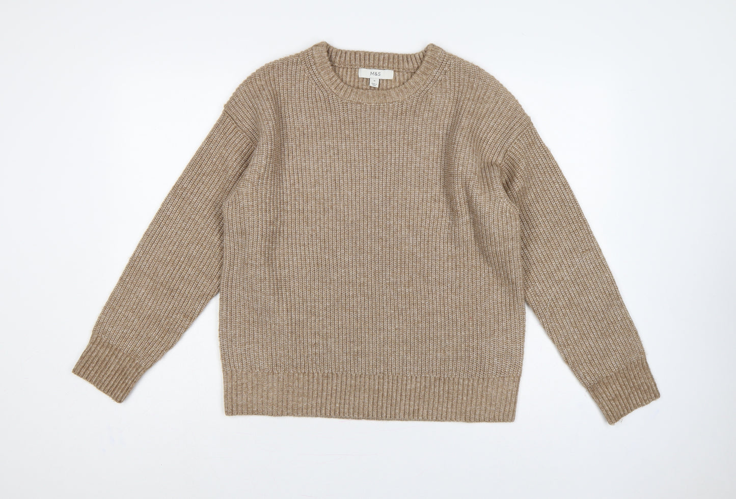 Marks & Spencer Women Beige M Chunky Knit Crew Neck Jumper