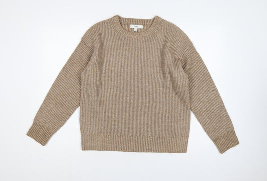 Marks & Spencer Women Beige M Chunky Knit Crew Neck Jumper