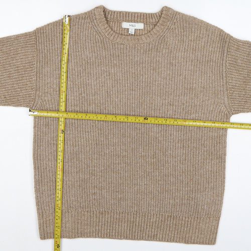 Marks & Spencer Women Beige M Chunky Knit Crew Neck Jumper