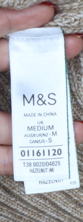 Marks & Spencer Women Beige M Chunky Knit Crew Neck Jumper