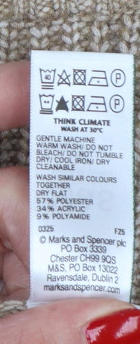 Marks & Spencer Women Beige M Chunky Knit Crew Neck Jumper