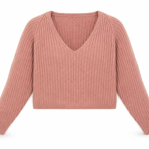 Missguided Women Pink UK 6/8 Rib Knit V-Neck Cropped Jumper
