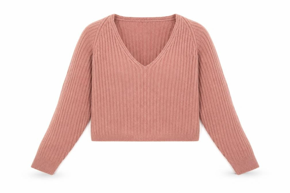 Missguided Women Pink UK 6/8 Rib Knit V-Neck Cropped Jumper