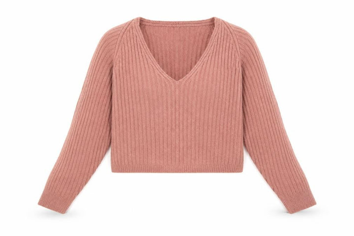 Missguided Women Pink UK 6/8 Rib Knit V-Neck Cropped Jumper