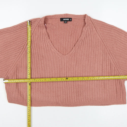 Missguided Women Pink UK 6/8 Rib Knit V-Neck Cropped Jumper