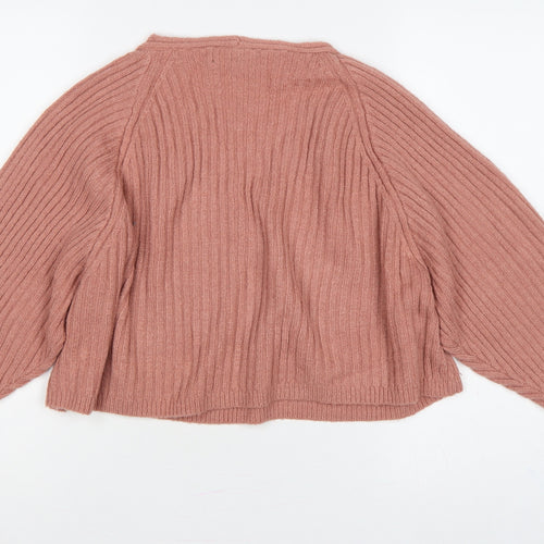 Missguided Women Pink UK 6/8 Rib Knit V-Neck Cropped Jumper