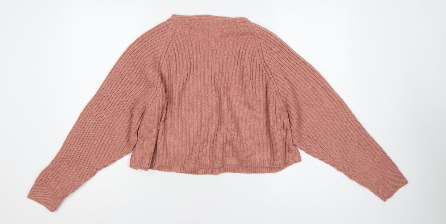 Missguided Women Pink UK 6/8 Rib Knit V-Neck Cropped Jumper