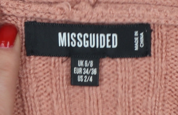 Missguided Women Pink UK 6/8 Rib Knit V-Neck Cropped Jumper