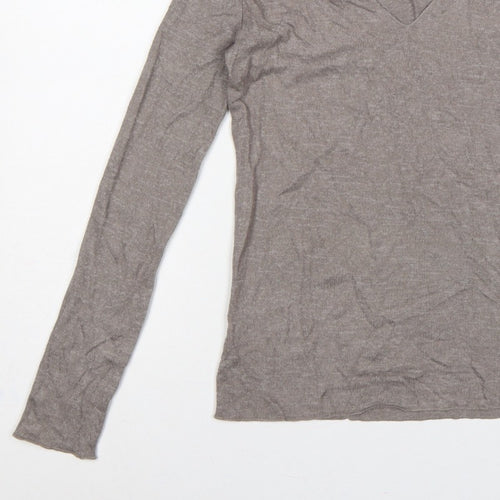 Zara Women Brown V-Neck Long Sleeve Knit Pullover Jumper Size S