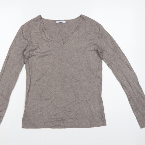 Zara Women Brown V-Neck Long Sleeve Knit Pullover Jumper Size S