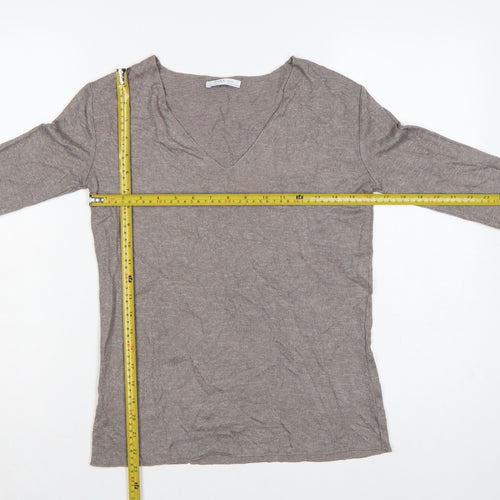 Zara Women Brown V-Neck Long Sleeve Knit Pullover Jumper Size S
