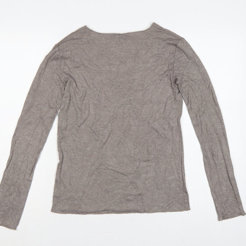 Zara Women Brown V-Neck Long Sleeve Knit Pullover Jumper Size S