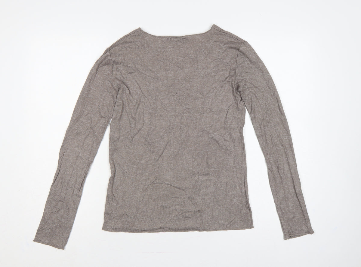 Zara Women Brown V-Neck Long Sleeve Knit Pullover Jumper Size S